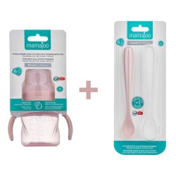 Anti-Kolik Anti-Auslauf Lerntrinkbecher 160 ml & 2er-Set ergonomische Fütterlöffel – Powder Pink - 2