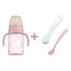Anti-Kolik Anti-Leck Lernbecher 270 ml & Set mit 2 ergonomischen Löffeln zur Babynahrung - Powder Pink - 1
