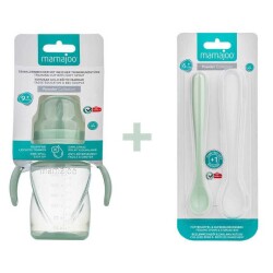 Antikolik Anti-Leck Trainingsbecher 270 ml & Set mit 2 ergonomischen Löffeln für die Ernährung - Powder Green - 2