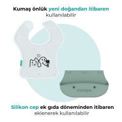 Silicone & Cotton Foldable Feeding Bib Powder Green | 2-In-1 - 5