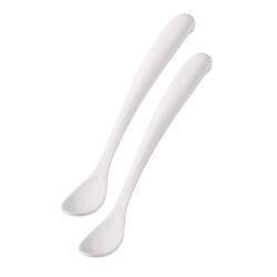 Ergonomisches Löffel-Set für die Babynahrung Weiß, ab 6 Monaten, 2-teilig – Aufbewahrungsbox inklusive 