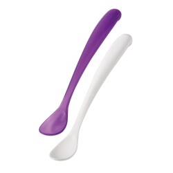 Ergonomisches Löffel-Set für die Babynahrung, Lila & Weiß, ab 6 Monaten, 2-teilig – Aufbewahrungsbox inklusive - 1