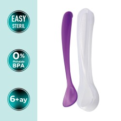 Ergonomisches Löffel-Set für die Babynahrung, Lila & Weiß, ab 6 Monaten, 2-teilig – Aufbewahrungsbox inklusive - 2