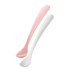 Ergonomisches Löffel-Set für die Babynahrung Powder Pink & Weiß, ab 6 Monaten, 2-teilig – Aufbewahrungsbox inklusive - 1