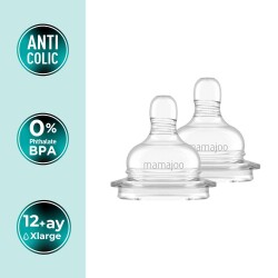 Anti-Colic Baby Bottle Teat Set 12+ Months | Thick Feed Flow, 2 Pack - Includes Sterile Storage Case - 1