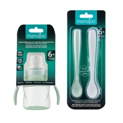 Antikolik Akıtmaz Alıştırma Bardağı 160 ml & İkili Ergonmik Beslenme Kaşığı - Powder Green - 5