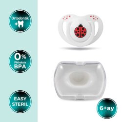 Kieferorthopädischer Schnuller 6 Monate+ Marienkäfer | Einzelpackung, Silikon, mit Gaumenstütze – Geschenk: Aufbewahrungsbox - 2