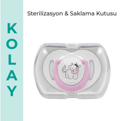 Kieferorthopäuglicher Schnuller 0 Monate+ Kuh | Einzelpackung, Silikon, mit Gaumenform - Aufbewahrungsbox inklusive Geschenk - 6