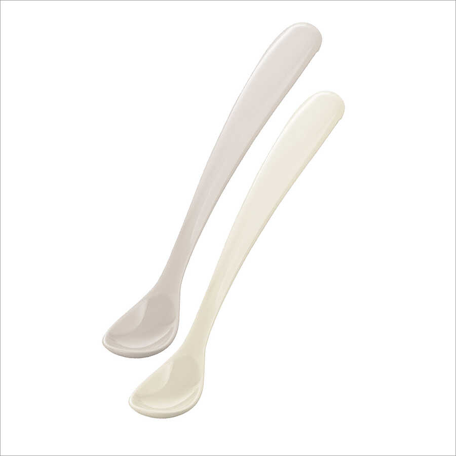 Ergonomik Beslenme Kaşık Seti Light Beige & Light Gray 6 Ay+ İkili - Saklama Kabı Hediyeli - Mamajoo