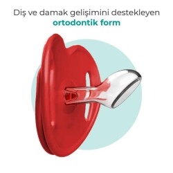 Kieferorthopädisches Schnuller-Set 0 Monate+ Rot & Weiß | Zweier-Set, Silikon, mit Gaumenform | Geschenk: Sterilisations- & Aufbewahrungsbox - 3