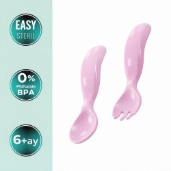 Ergonomisches Löffel- & Gabel-Set für die Babynahrung, Rosa, ab 6 Monaten, 2-teilig - 3