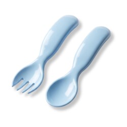 Ergonomisches Löffel- & Gabel-Set zum Füttern Blau, 6 Monate+ (2-teilig) - 1