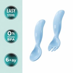 Ergonomisches Löffel- & Gabel-Set zum Füttern Blau, 6 Monate+ (2-teilig) - 2