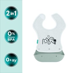 Lätzchen aus Silikon & Stoff zum Falten | 2-in-1 Powder Green + Stoff-Lätzchen Geschenk - 2