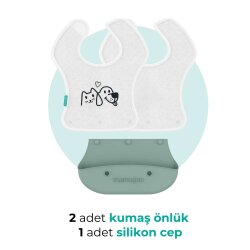 Lätzchen aus Silikon & Stoff zum Falten | 2-in-1 Powder Green + Stoff-Lätzchen Geschenk - 7