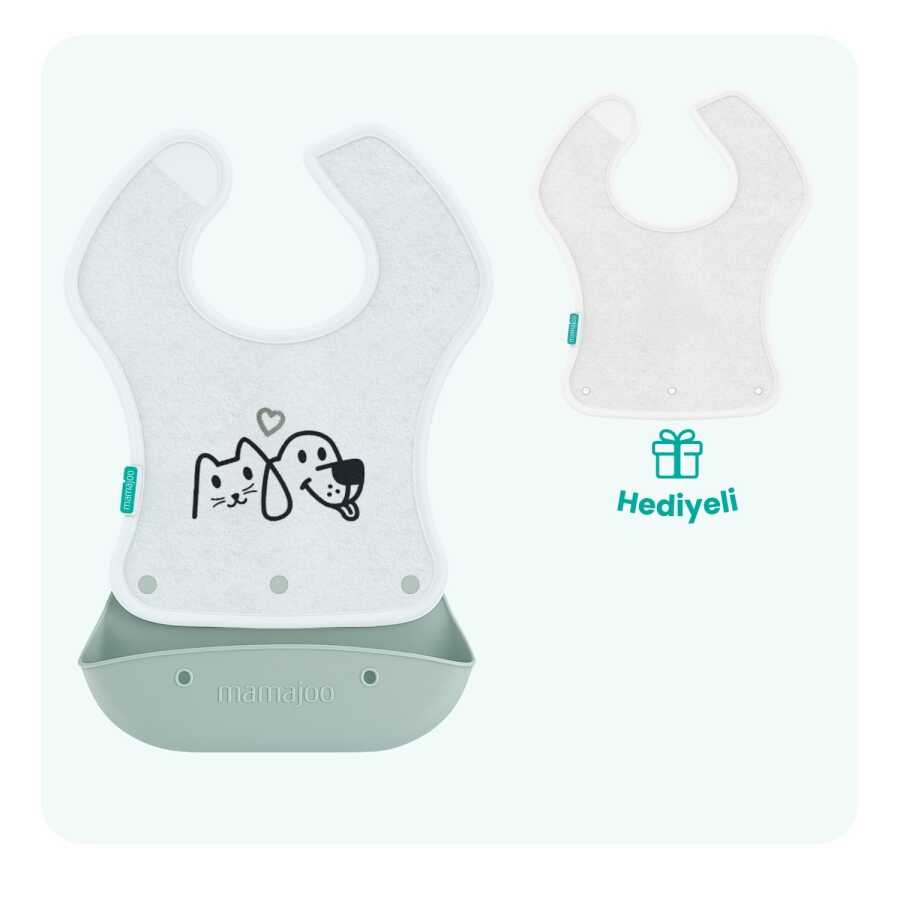 Lätzchen aus Silikon & Stoff zum Falten | 2-in-1 Powder Green + Stoff-Lätzchen Geschenk - Mamajoo