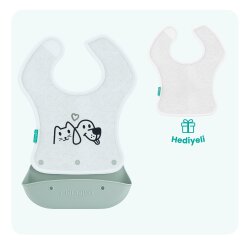 Lätzchen aus Silikon & Stoff zum Falten | 2-in-1 Powder Green + Stoff-Lätzchen Geschenk - 1