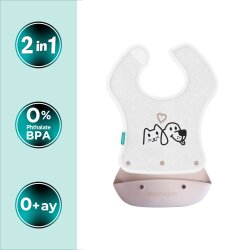 Silikon- & Stoff-Lätzchen zum Falten | 2-in-1 Powder Pink + Stoff-Lätzchen Geschenk - 2