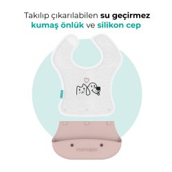 Silikon- & Stoff-Lätzchen zum Falten | 2-in-1 Powder Pink + Stoff-Lätzchen Geschenk - 3
