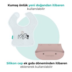 Silikon- & Stoff-Lätzchen zum Falten | 2-in-1 Powder Pink + Stoff-Lätzchen Geschenk - 4