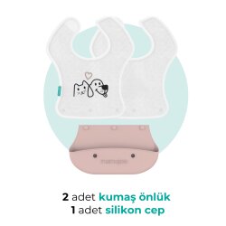 Silikon- & Stoff-Lätzchen zum Falten | 2-in-1 Powder Pink + Stoff-Lätzchen Geschenk - 7