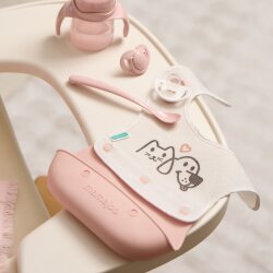 Silikon- & Stoff-Lätzchen zum Falten | 2-in-1 Powder Pink + Stoff-Lätzchen Geschenk - 8