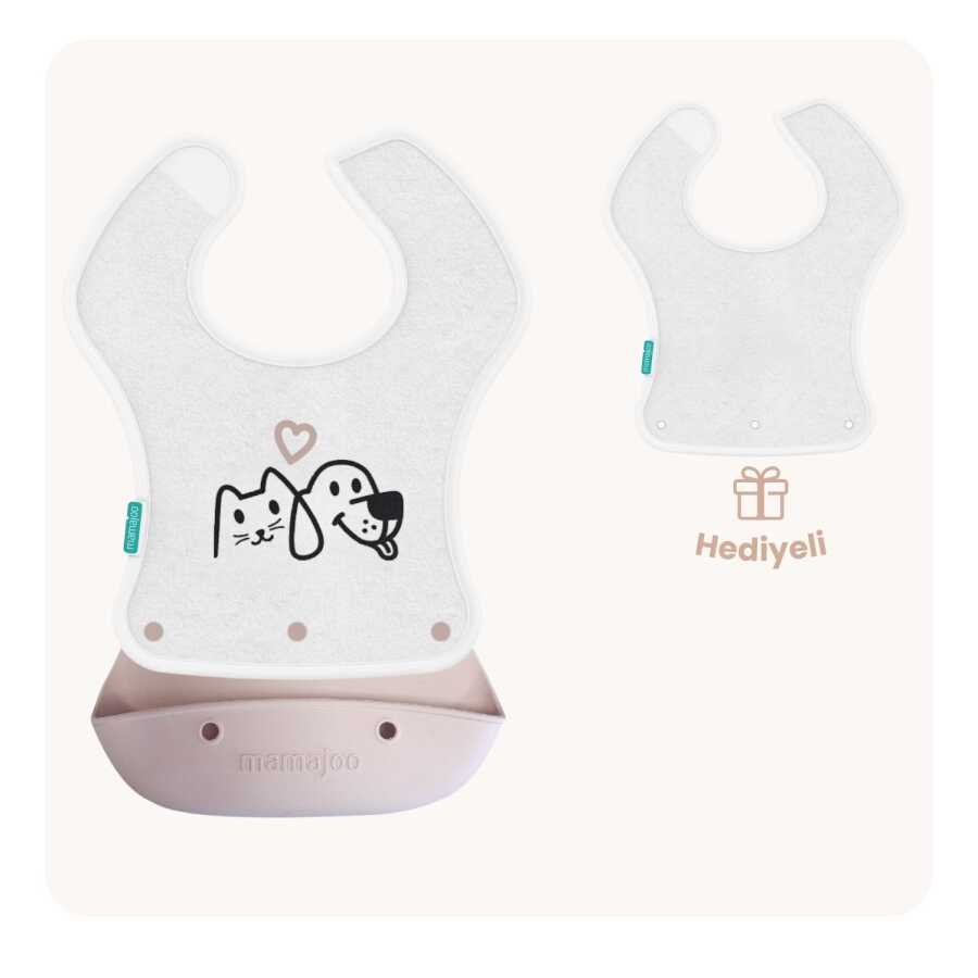 Silikon- & Stoff-Lätzchen zum Falten | 2-in-1 Powder Pink + Stoff-Lätzchen Geschenk - Mamajoo