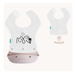 Silikon- & Stoff-Lätzchen zum Falten | 2-in-1 Powder Pink + Stoff-Lätzchen Geschenk - 1