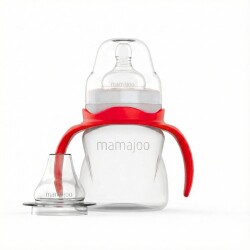 Trinklernflasche mit Griff gegen Koliken 160 ml & Set mit kieferorthopädischem Schnuller | Rot & Weiß, ab 12 Monaten+ - 4