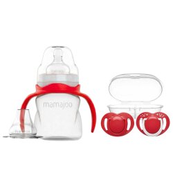 Trinklernflasche mit Griff gegen Koliken 160 ml & Set mit kieferorthopädischem Schnuller | Rot & Weiß, ab 12 Monaten+ - 1
