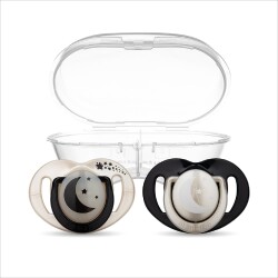 Orthodontic Soother Set 0+ Months Pearl & Black | 2 Pack, Silicone, Palate-Friendly | Includes Sterilisation And Storage Case - 1