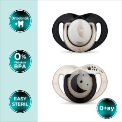 Orthodontic Soother Set 0+ Months Pearl & Black | 2 Pack, Silicone, Palate-Friendly | Includes Sterilisation And Storage Case - 2