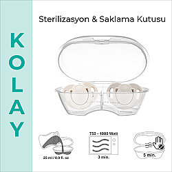 Ortodontik Emzik Seti 0 Ay+ Light Beige & Light Gray | İkili, Silikon, Damaklı | Sterilizasyon & Saklama Kabı Hediyeli - 6