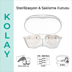 Ortodontik Emzik Seti 12 Ay+ Light Beige & Light Gray | İkili, Silikon, Damaklı | Sterilizasyon & Saklama Kabı Hediyeli - 6