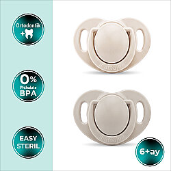 Ortodontik Emzik Seti 6 Ay+ Light Beige & Light Gray | İkili, Silikon, Damaklı | Sterilizasyon & Saklama Kabı Hediyeli - 2