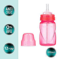 Antikolik Akıtmaz Pipetli Bardak 270 ml Pembe, 12 Ay+ - 2