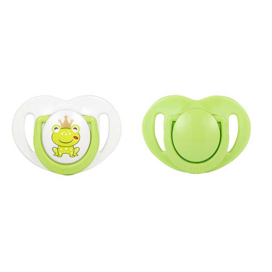 Kieferorthopädisches Schnuller-Set 6 Monate+ Grün & Froschprinz | Zweierpack, Silikon, mit Gaumenstütze - Mamajoo