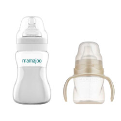 Mamajoo Silver Feeding Bottle 250ml & Non Spill Training Cup Pearl 160ml with Handle - 1