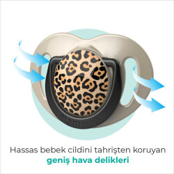 Set mit kieferorthopädischem Schnuller 0 Monate+ Beige Leopard | Zweierpack, Silikon, mit Gaumenform | Geschenk: Sterilisations- & Aufbewahrungsbox - 5