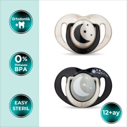 Ortodontik Emzik Seti 12 Ay+ Black & Pearl | İkili, Silikon, Damaklı | Sterilizasyon & Saklama Kabı Hediyeli - 2