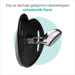 Ortodontik Emzik Seti 12 Ay+ Black & Pearl | İkili, Silikon, Damaklı | Sterilizasyon & Saklama Kabı Hediyeli - 3