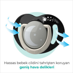 Ortodontik Emzik Seti 12 Ay+ Black & Pearl | İkili, Silikon, Damaklı | Sterilizasyon & Saklama Kabı Hediyeli - 5