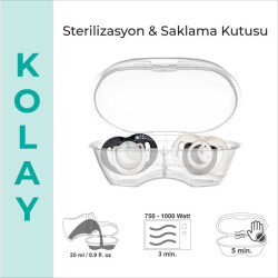 Ortodontik Emzik Seti 12 Ay+ Black & Pearl | İkili, Silikon, Damaklı | Sterilizasyon & Saklama Kabı Hediyeli - 6