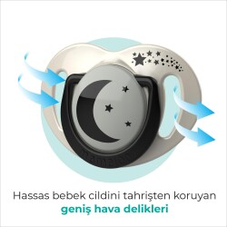 Ortodontik Emzik Seti 12 Ay+ Pearl & Black | İkili, Silikon, Damaklı | Sterilizasyon & Saklama Kabı Hediyeli - 5